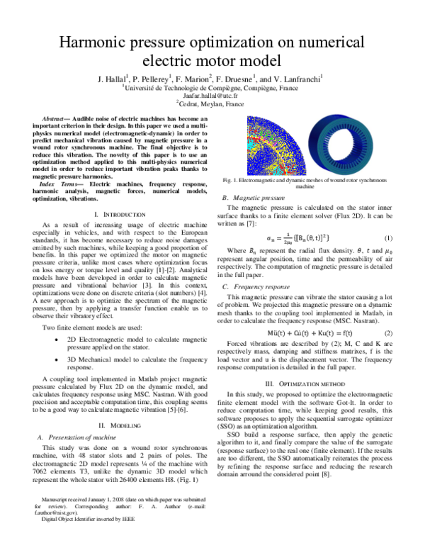(PDF) Harmonic pressure optimization on numerical electric motor model ...
