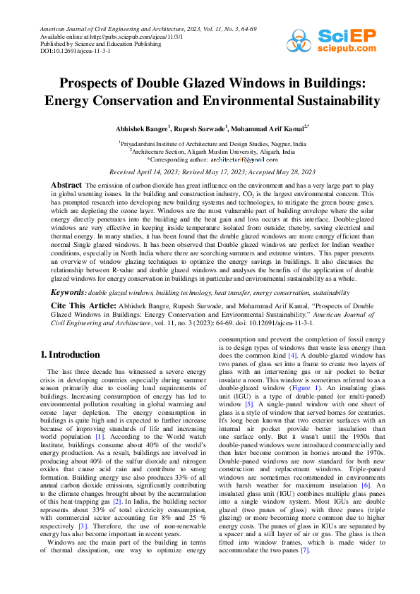 (PDF) Prospects of Double Glazed Windows in Buildings: Energy ...