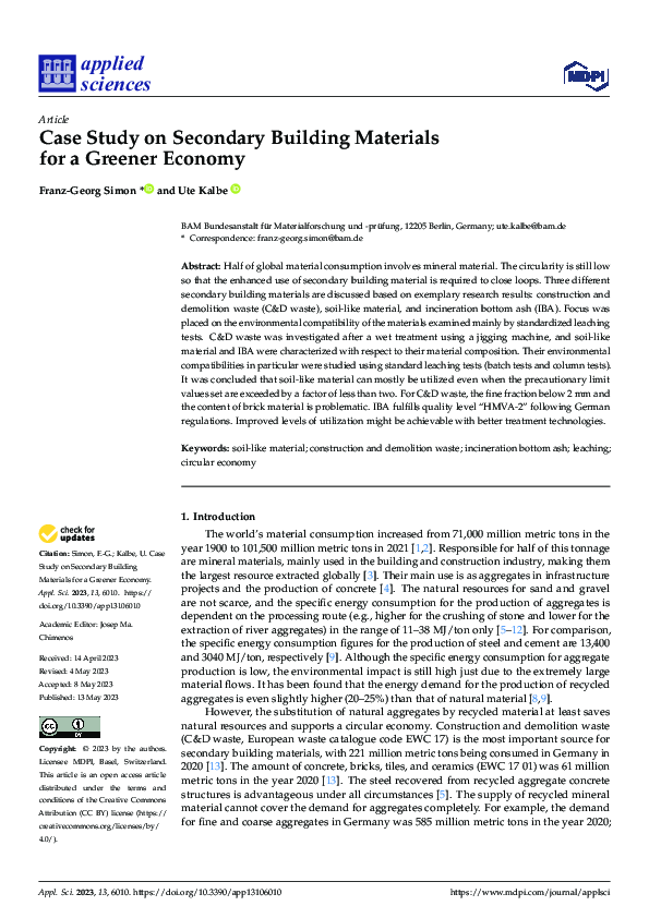 (PDF) Case Study on Secondary Building Materials for a Greener Economy