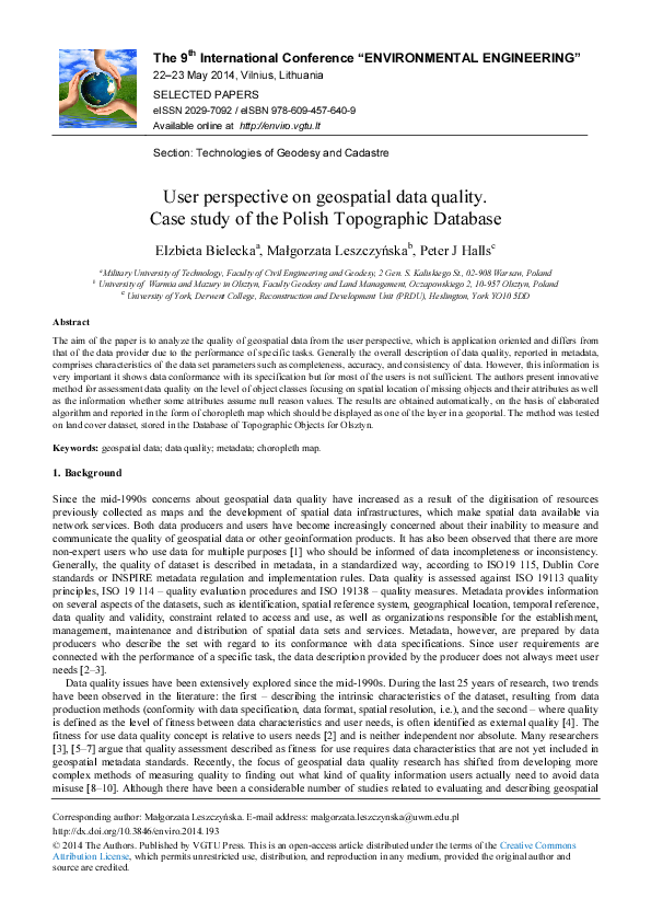 (PDF) User perspective on geospatial data quality. Case study of the ...