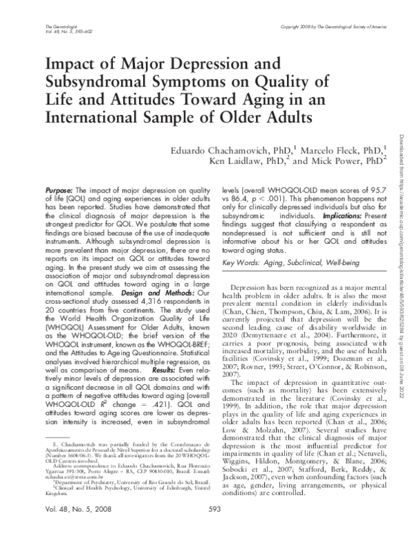 (PDF) Impact of Major Depression and Subsyndromal Symptoms on Quality ...