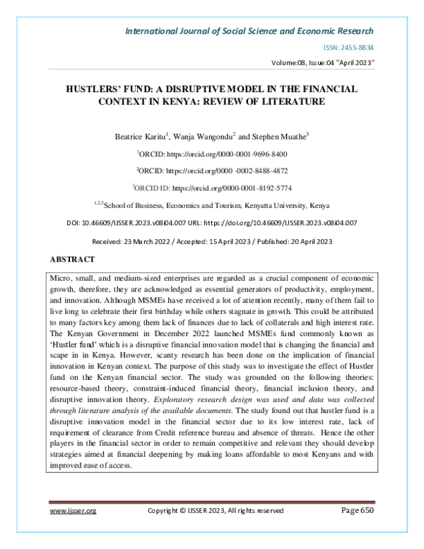 (PDF) Hustlers’ Fund: A Disruptive Model in the Financial Context in ...