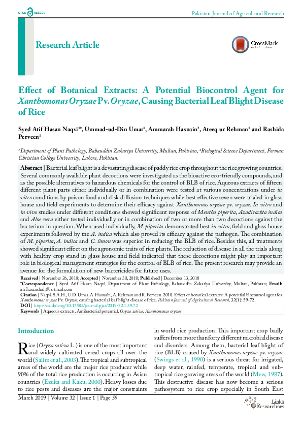 (PDF) Effect of Botanical Extracts: A Potential Biocontrol Agent for ...