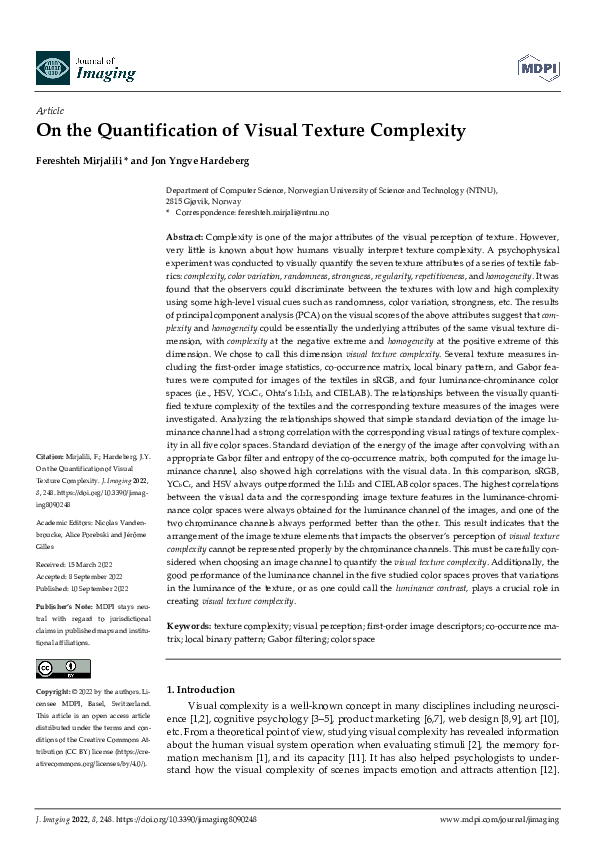 (PDF) On the Quantification of Visual Texture Complexity