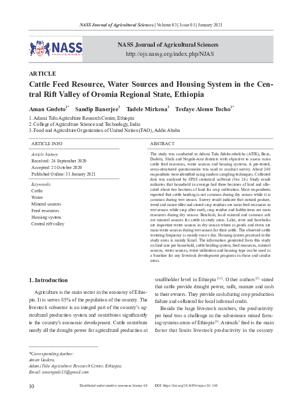 (PDF) Cattle Feed Resource, Water Sources and Housing System in the