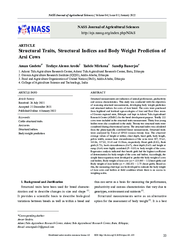 (PDF) Structural Traits, Structural Indices and Body Weight Prediction ...