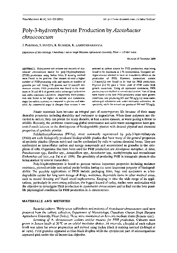 (PDF) Poly-3-hydroxybutyrate production byAzotobacter chroococcum