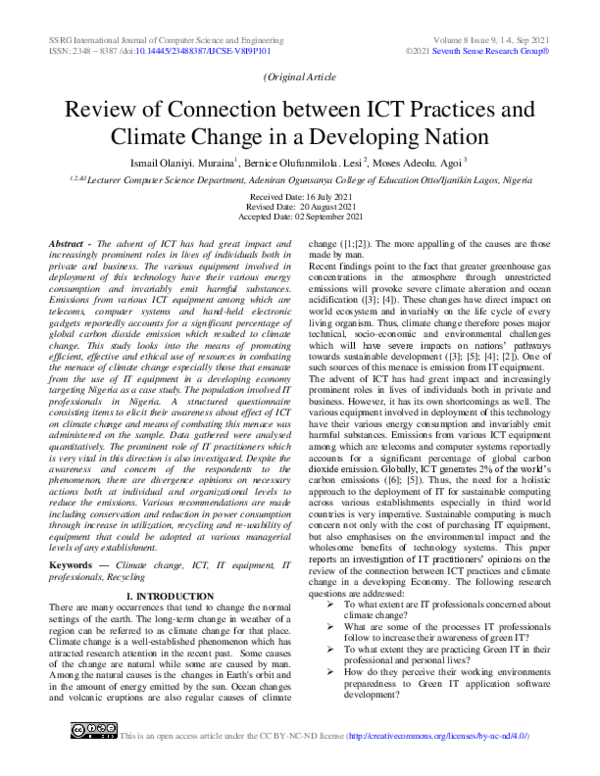 (PDF) Review of Connection between ICT Practices and Climate Change in ...