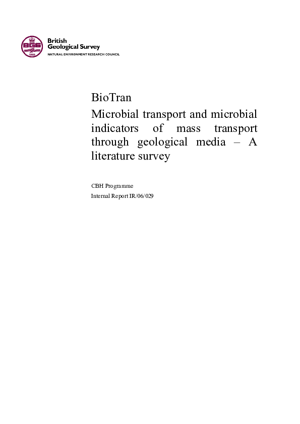 (PDF) BioTran: microbial transport and microbial indicators of mass ...