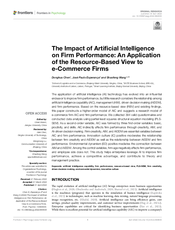 (PDF) The Impact of Artificial Intelligence on Firm Performance: An ...