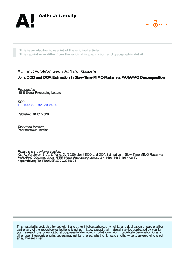(PDF) Joint DOD and DOA Estimation in Slow-Time MIMO Radar via PARAFAC ...