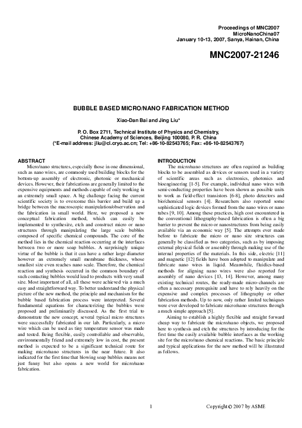 (PDF) Bubble Based Micro/Nano Fabrication Method