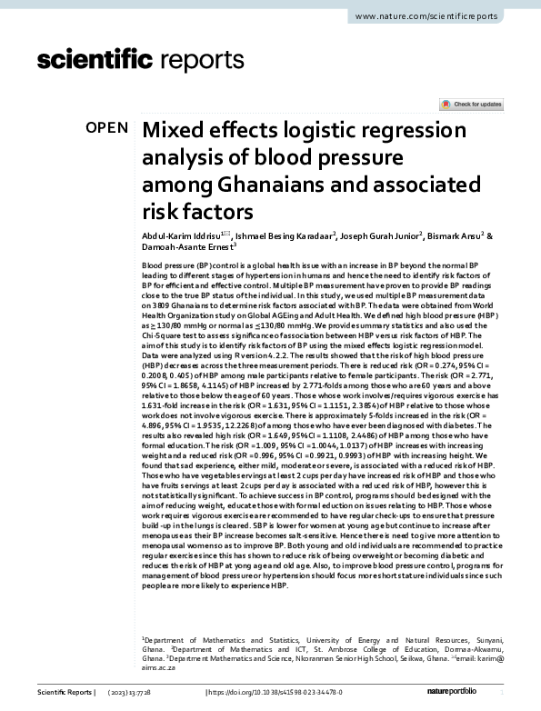 (PDF) Mixed effects logistic regression analysis of blood pressure ...