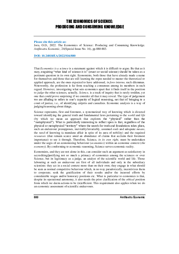 (PDF) The Economics of Science: Producing and Consuming Knowledge