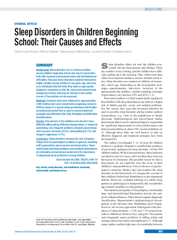 (PDF) Sleep disorders in children beginning school: their causes and ...