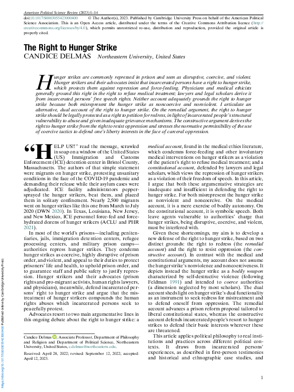 (PDF) The Right to Hunger Strike