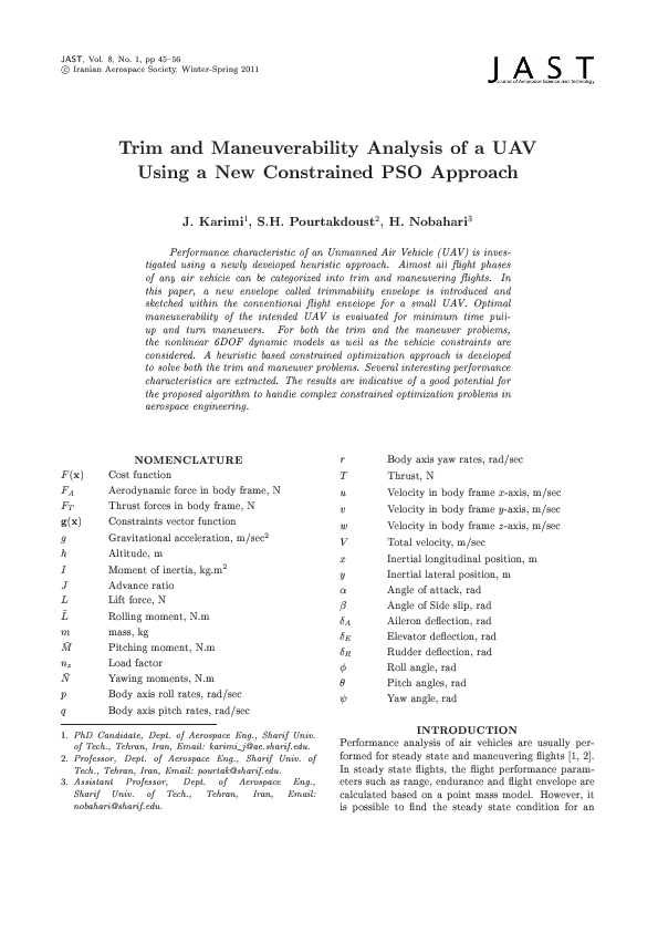 (PDF) Trim and Maneuverability Analysis Using a New Constrained PSO ...