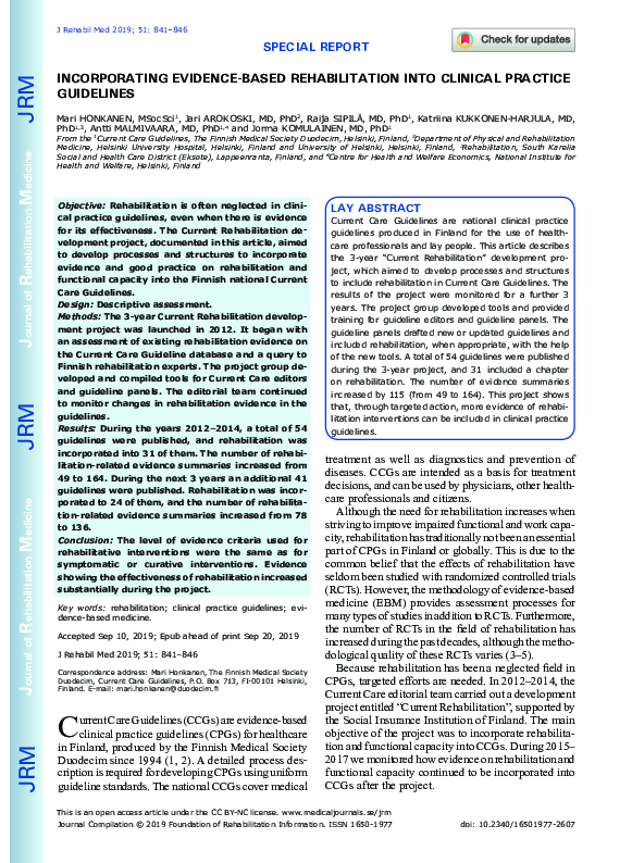 (PDF) Incorporating evidence-based rehabilitation into clinical ...
