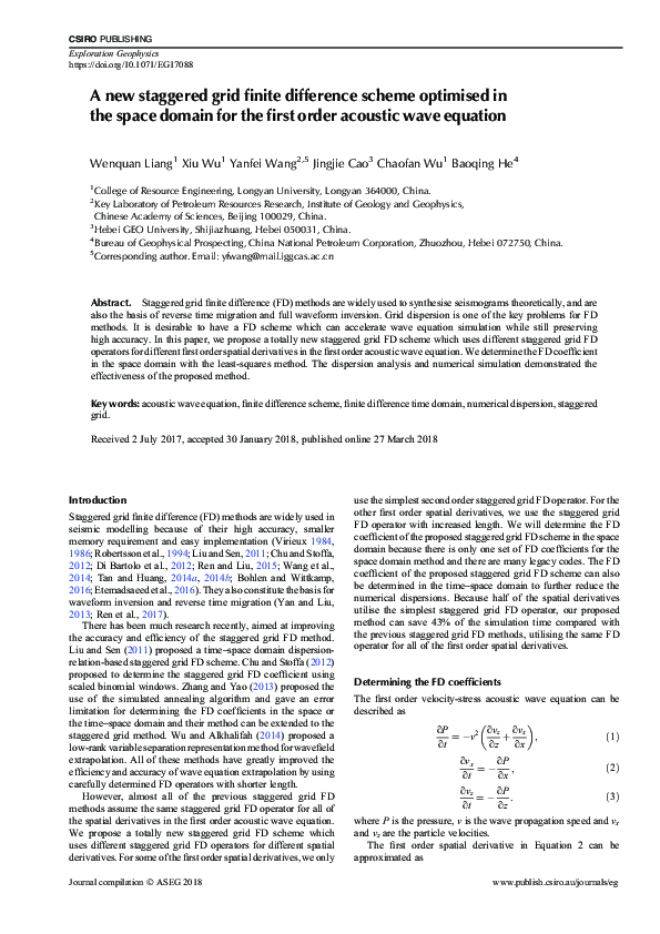 (PDF) A new staggered grid finite difference scheme optimised in the ...