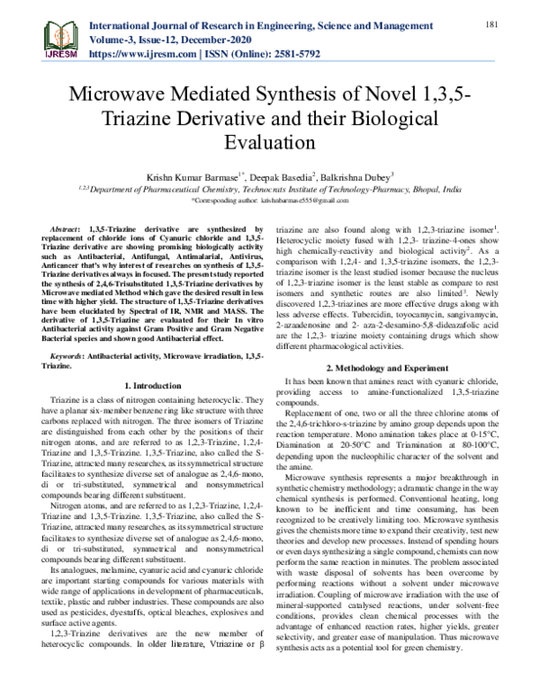 (PDF) Microwave Mediated Synthesis of Novel 1,3,5-Triazine Derivative ...