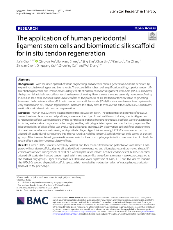 (PDF) The application of human periodontal ligament stem cells and ...
