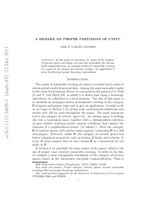 (PDF) A remark on proper partitions of unity Jose Calcines Academia.edu