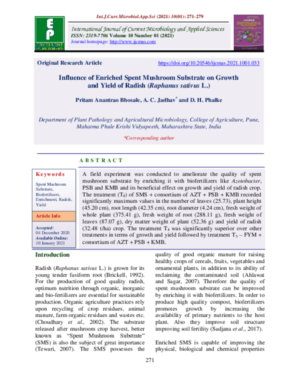 (PDF) Influence of Enriched Spent Mushroom Substrate on Growth and ...