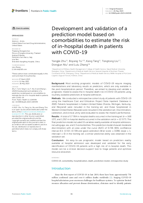 (PDF) Development and validation of a prediction model based on ...