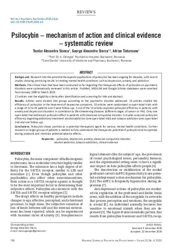 (PDF) Psilocybin – mechanism of action and clinical evidence ...