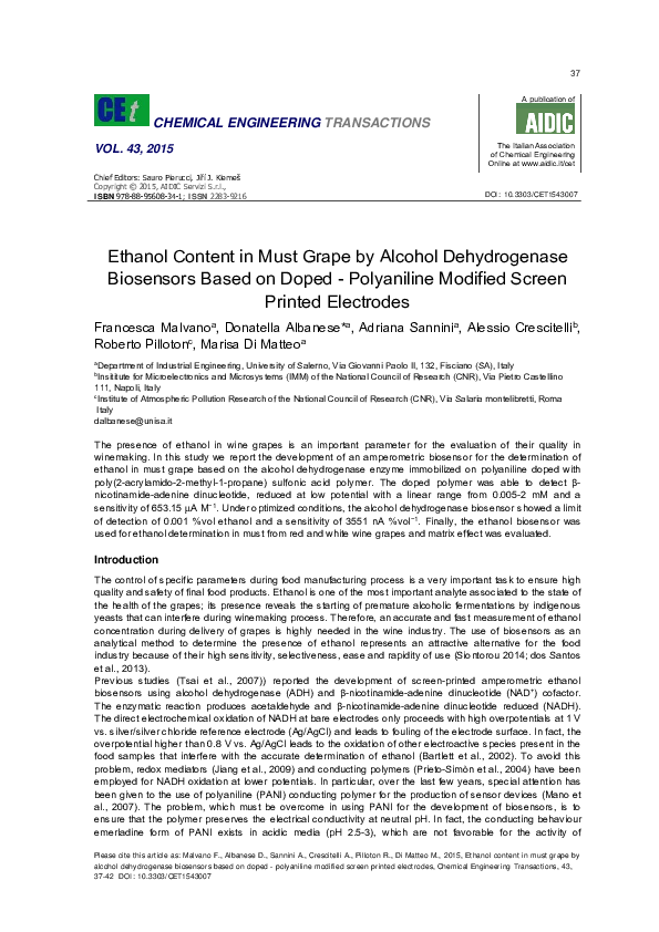 (PDF) Ethanol Content in Must Grape by Alcohol Dehydrogenase Biosensors ...