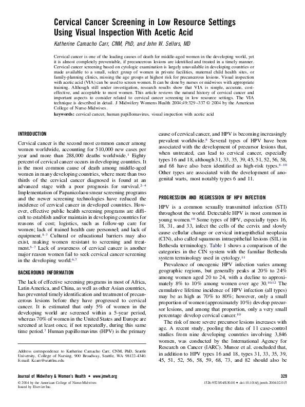 (PDF) Cervical Cancer Screening in Low Resource Settings Using Visual