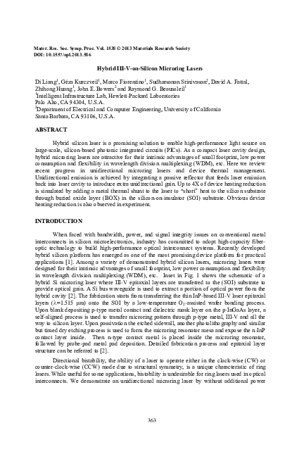 (PDF) Hybrid III-V-on-Silicon Microring Lasers
