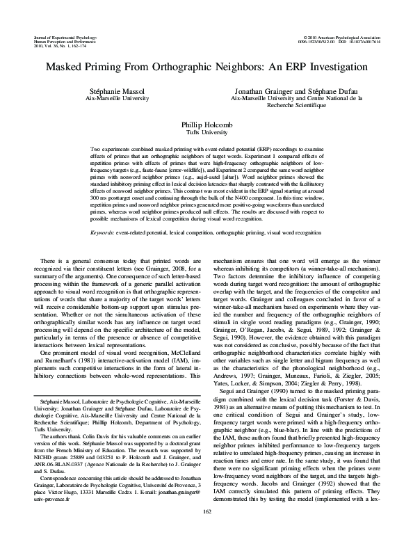 (PDF) Masked priming from orthographic neighbors: An ERP investigation