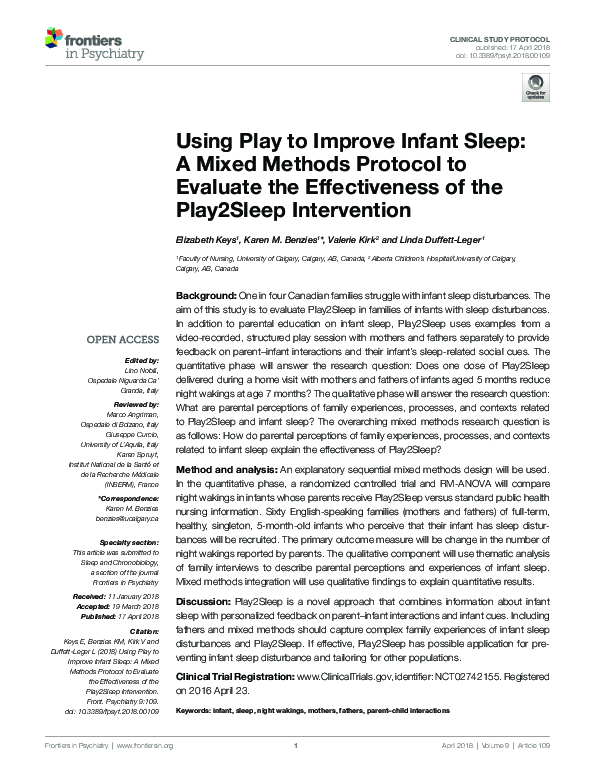(PDF) Using Play to Improve Infant Sleep: A Mixed Methods Protocol to ...
