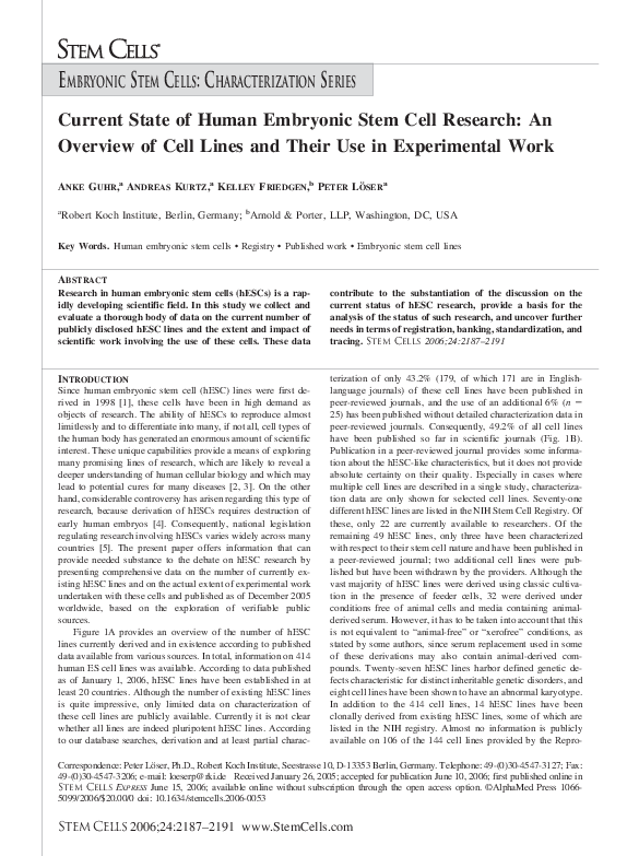 (PDF) Current State of Human Embryonic Stem Cell Research: An Overview ...