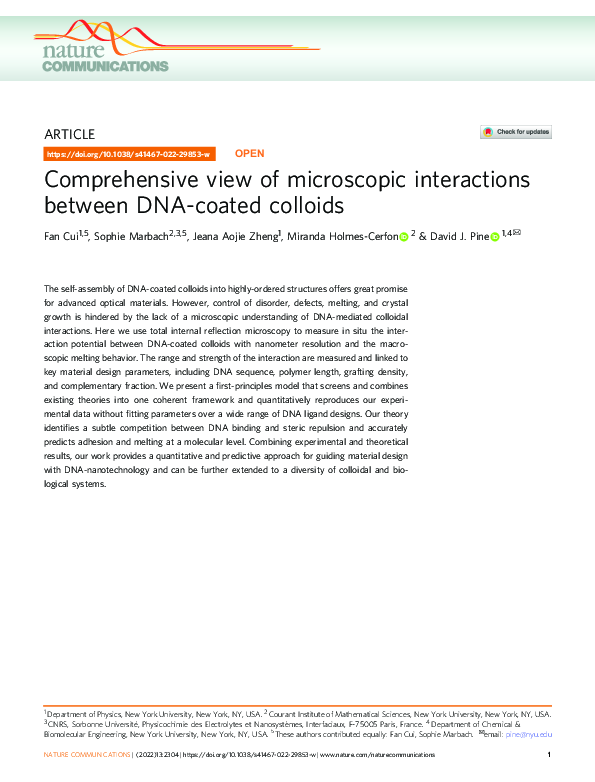 (PDF) Comprehensive view of microscopic interactions between DNA-coated ...
