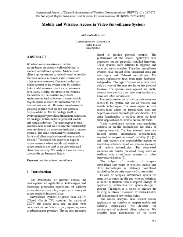 (PDF) Mobile and Wireless Access in Video Surveillance System