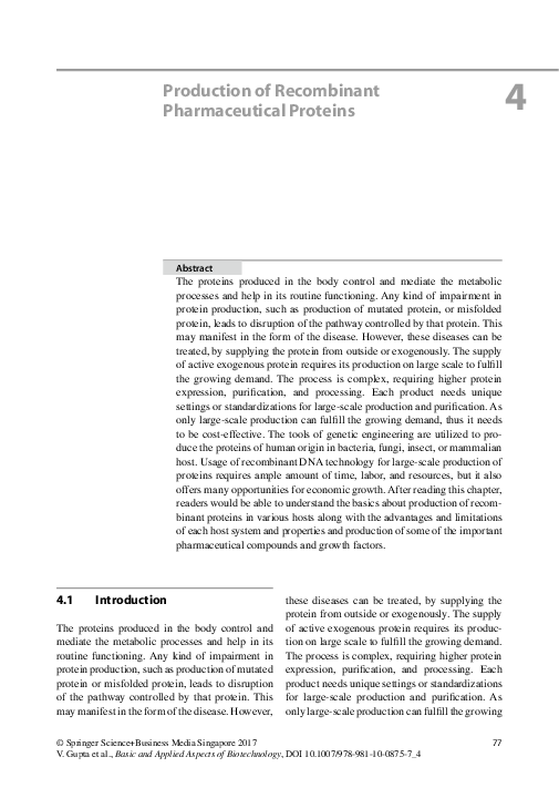(PDF) Production of Recombinant Pharmaceutical Proteins