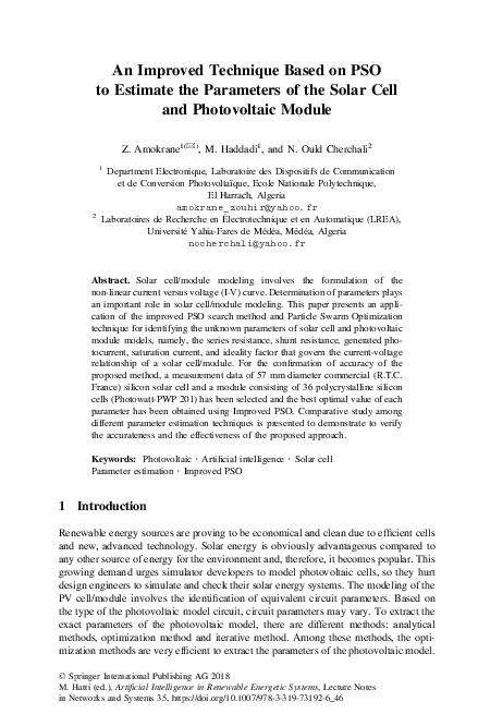 (PDF) An Improved Technique Based on PSO to Estimate the Parameters of ...