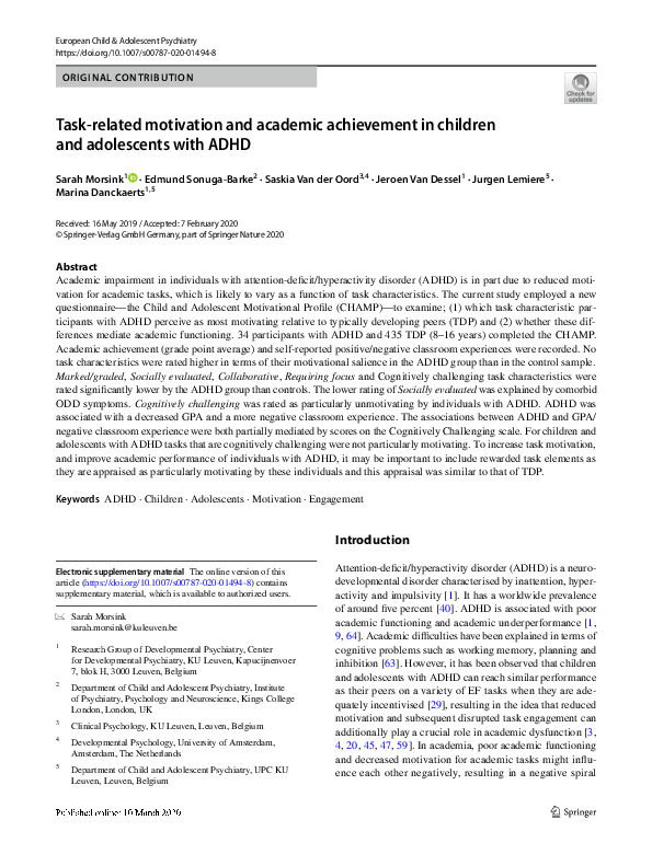 (PDF) Task-related motivation and academic achievement in children and ...