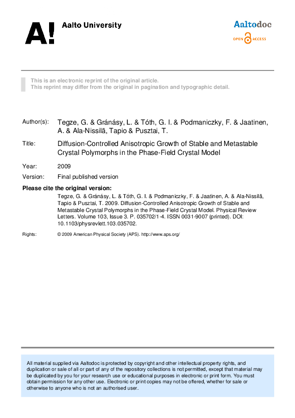 (PDF) Diffusion-Controlled Anisotropic Growth of Stable and Metastable ...