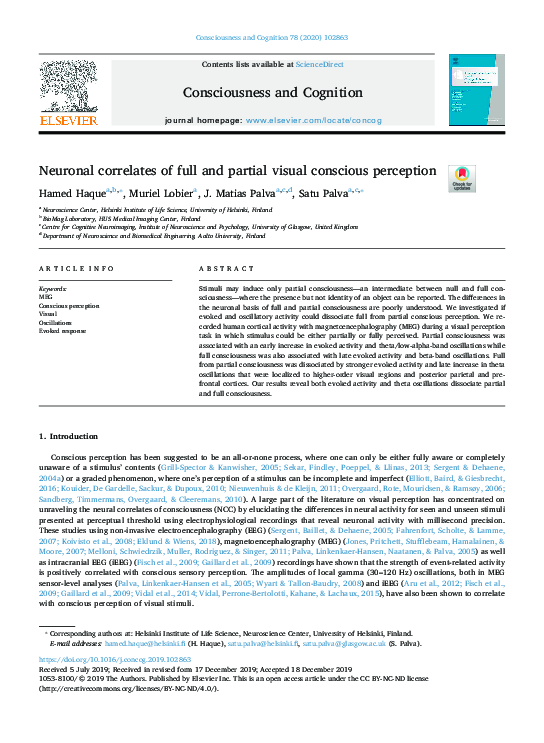 (PDF) Neuronal correlates of full and partial visual conscious perception