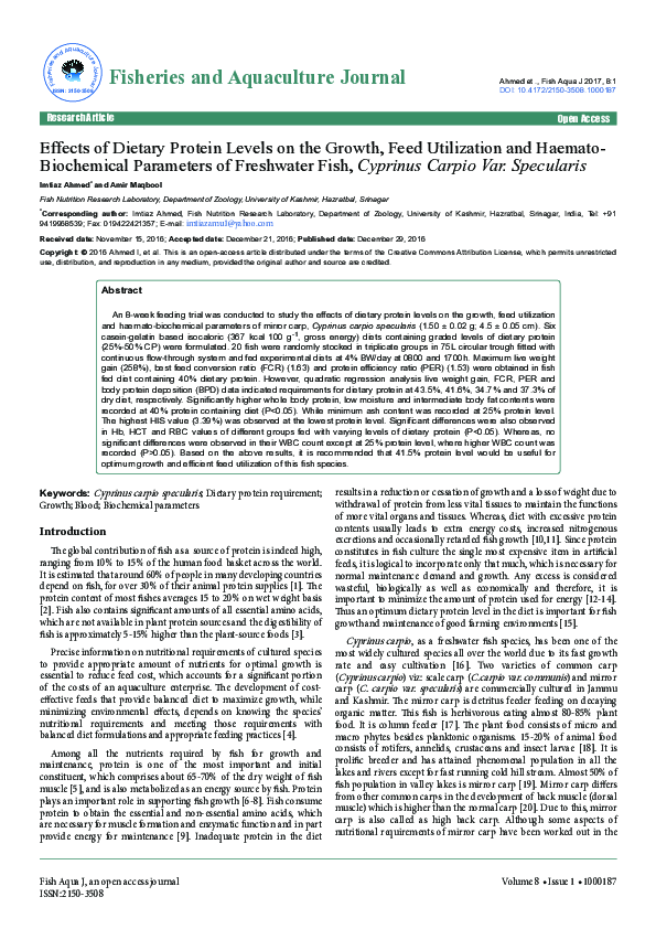 (PDF) Effects of dietary protein levels on growth, feed conversion and ...