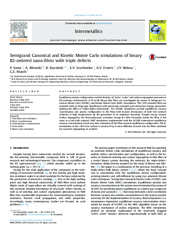 (PDF) Semigrand Canonical and Kinetic Monte Carlo simulations of binary ...