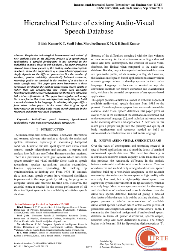 (PDF) Hierarchical Picture of existing Audio-Visual Speech Database