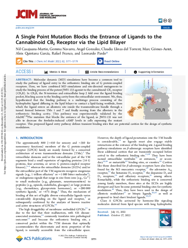 (PDF) A Single Point Mutation Blocks the Entrance of Ligands to the ...