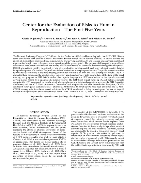(PDF) Center for the Evaluation of Risks to Human Reproduction?The ...