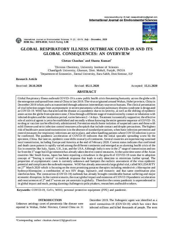 (PDF) Global Respiratory Illness Outbreak COVID-19 and Its Global ...
