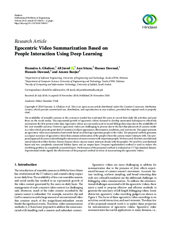 (PDF) Egocentric Video Summarization Based on People Interaction Using ...
