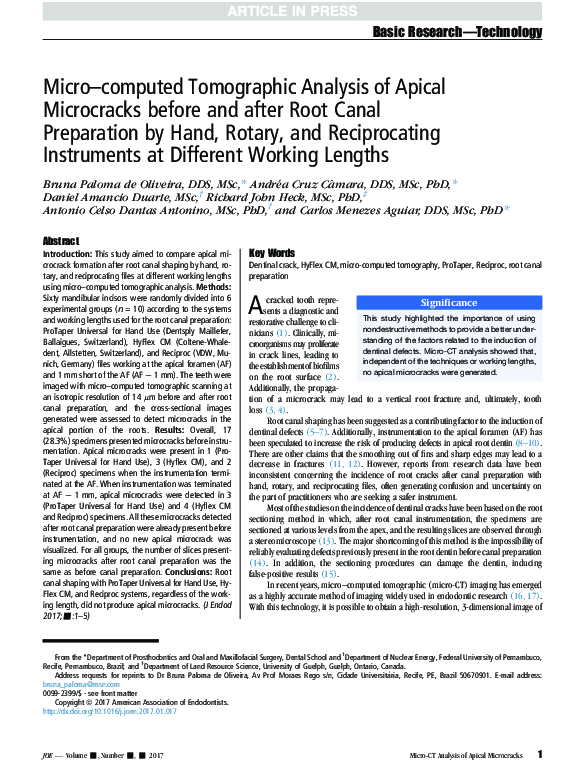 (PDF) Micro-computed Tomographic Analysis of Apical Microcracks before ...